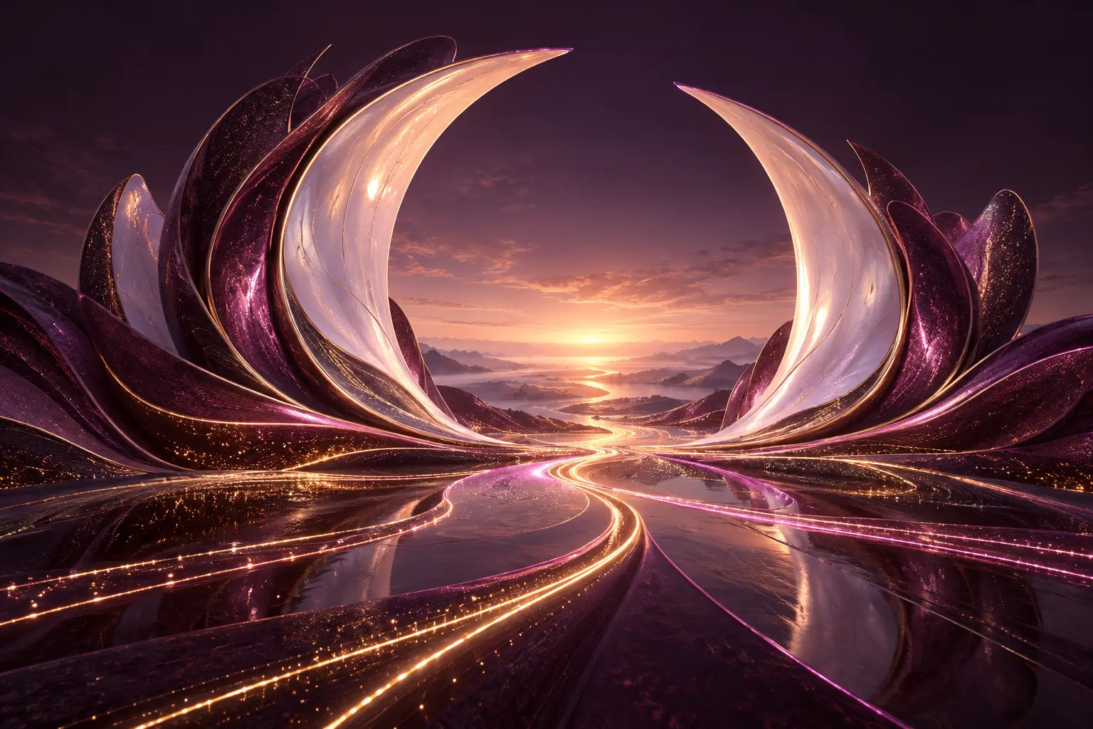 Different paths approach an opening toward a light-filled horizon.